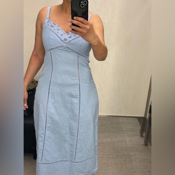 Madewell Sweetheart Sleeveless Dress in Linen-Cotton Blend in Powder Blue - Picture 1 of 5